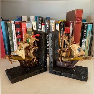 Vintage Pirate Ship Nautical Bookends Peter Pan Caribbean